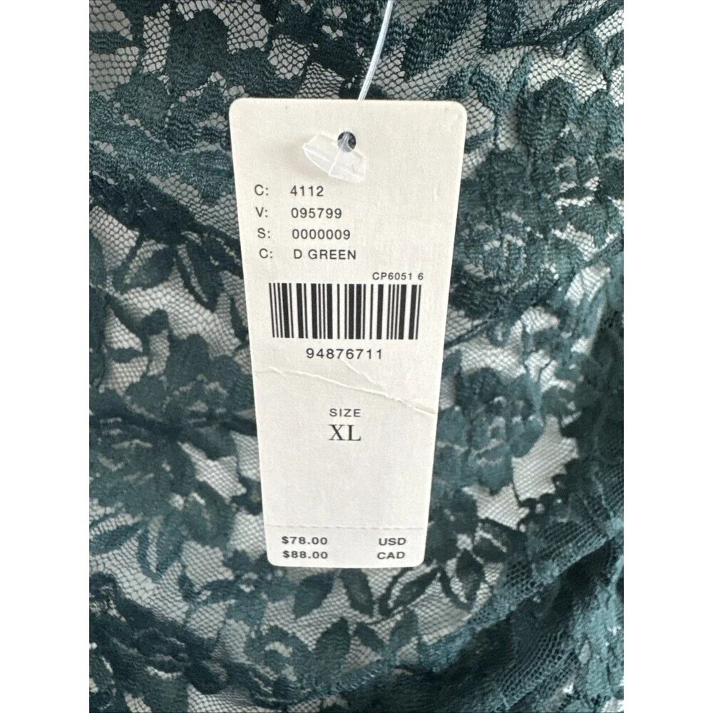 NWT Anthropologie Shirt Womes Sz XL Green Lace Long Sleeve Square Neck Top